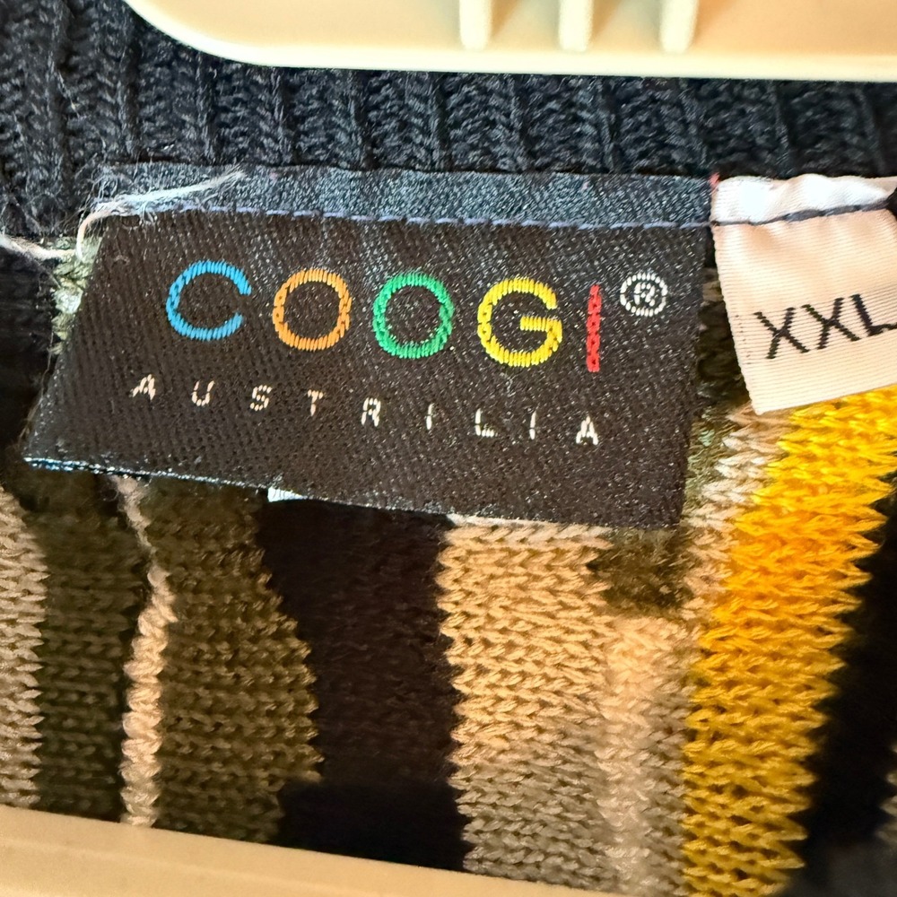 Coogi Australia Vintage 3D Knit Sweater XXL Green Yellow Black Vertical Stripe - Picture 3 of 8